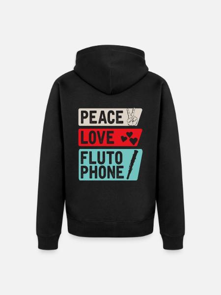 Peace Love Flutophone Instrument - Unisex Premium Organic Zip Hoodie - black