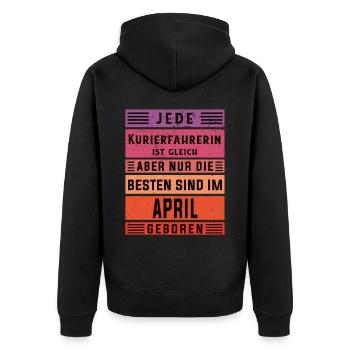Apotheken Geburtstag April geboren Kurierfahrerin - Unisex Premium Bio Zip Hoodie - Schwarz - Hinten - Nico (187cm)