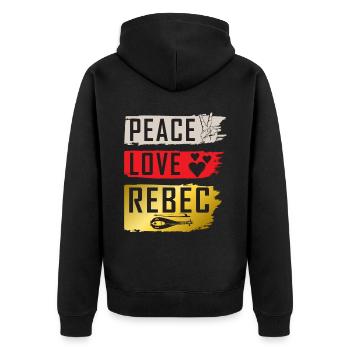 Peace Love Rebec Stringed Instrument - Unisex Premium Organic Zip Hoodie - black - Back - Nico (187cm)