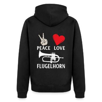 Peace Love Flugelhorn Music Instrument - Unisex Premium Bio Zip Hoodie - Schwarz - Hinten - Nico (187cm)