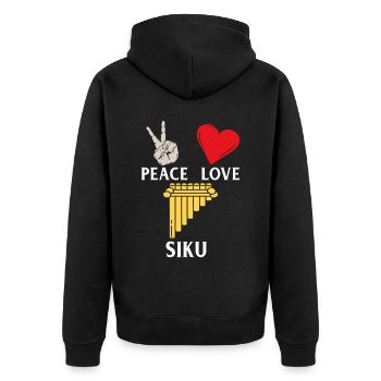 Peace Love Siku Musical Instrument - Unisex Premium Bio Zip Hoodie - Schwarz - Hinten - Nico (187cm)