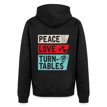 Peace Love Turntables Music Instrument - Unisex Premium Bio Zip Hoodie - Schwarz - Hinten - Nico (187cm)