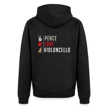 Peace Love Violoncello Music Instrument - Unisex Premium Bio Zip Hoodie - Schwarz - Hinten - Nico (187cm)