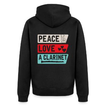 Peace Love A Clarinet Musical Instrument - Unisex Premium Bio Zip Hoodie - Schwarz - Hinten - Nico (187cm)