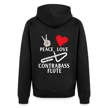 Peace Love Contrabass Flute Instrument - Unisex Premium Bio Zip Hoodie - Schwarz - Hinten - Nico (187cm)