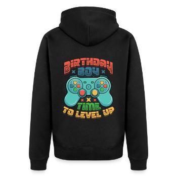Geburtstagskind, Gamer. - Unisex Premium Bio Zip Hoodie - Schwarz - Hinten - Nico (187cm)