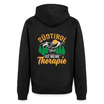 Südtirol ist meine Therapie Südtiroler - Unisex Premium Bio Zip Hoodie - Schwarz - Hinten - Nico (187cm)