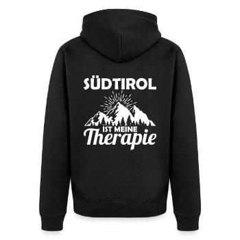 Südtirol ist meine Therapie Südtiroler - Unisex Premium Bio Zip Hoodie - Schwarz - Hinten - Nico (187cm)