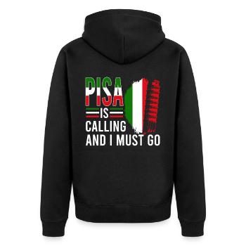 Pisa ruft ich muss los Schiefe Turm Italien - Unisex Premium Bio Zip Hoodie - Schwarz - Hinten - Nico (187cm)