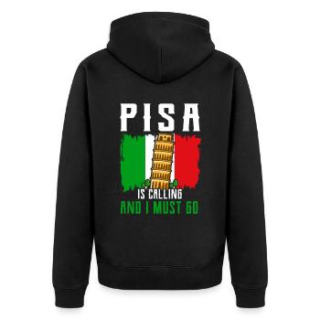 Pisa ruft ich muss los Schiefe Turm Italien - Unisex Premium Bio Zip Hoodie - Schwarz - Hinten - Nico (187cm)