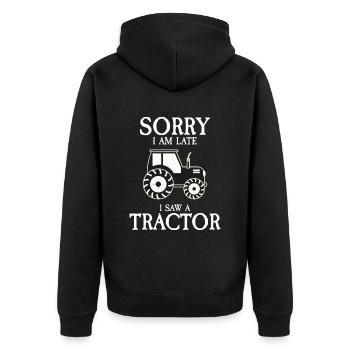 Excuse me I have seen a tractor farmer - Unisex Premium Bio Zip Hoodie - Schwarz - Hinten - Nico (187cm)