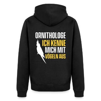 Ornithologe Ich Kenne Mich Mit Vögeln Aus - Unisex Premium Bio Zip Hoodie - Schwarz - Hinten - Nico (187cm)