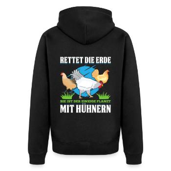 Rettet Die Erde Sie Ist Der Einzige Planet Mit Hüh - Unisex Premium Bio Zip Hoodie - Schwarz - Hinten - Nico (187cm)