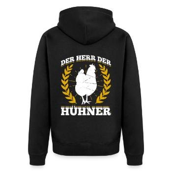 Der Herr Der Hühner Geschenk - Unisex Premium Bio Zip Hoodie - Schwarz - Hinten - Nico (187cm)