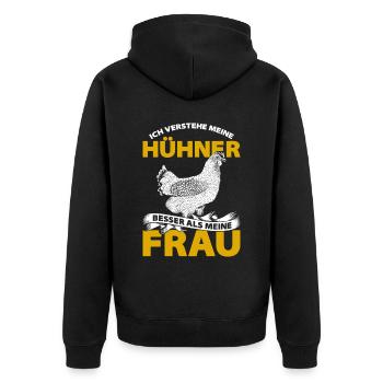 Ich Verstehe Meine Hühner Besser Als Meine Frau - Unisex Premium Bio Zip Hoodie - Schwarz - Hinten - Nico (187cm)