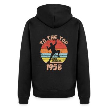 Anniversaire Escalade Bouldering depuis janvier 1958 - Veste à capuche bio Premium Unisexe - noir - Dos - Nico (187cm)