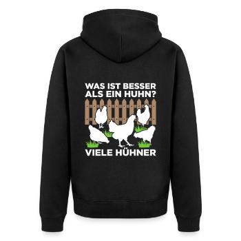Was Ist Besser Als Ein Huhn? Viele Hühner - Unisex Premium Bio Zip Hoodie - Schwarz - Hinten - Nico (187cm)
