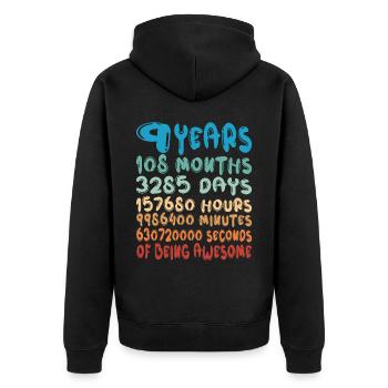 9 Years Months Days Being Awesome 9. Geburtstag - Unisex Premium Bio Zip Hoodie - Schwarz - Hinten - Nico (187cm)