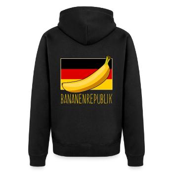 Bananenrepublik Flagge Deutschland - Unisex Premium Bio Zip Hoodie - Schwarz - Hinten - Nico (187cm)