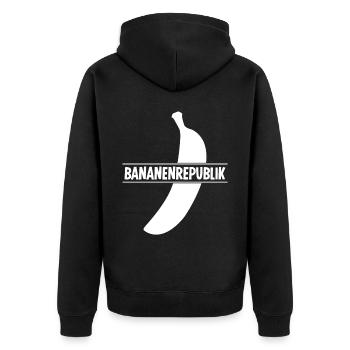 Bananen Bananenrepublik Banane - Unisex Premium Bio Zip Hoodie - Schwarz - Hinten - Nico (187cm)