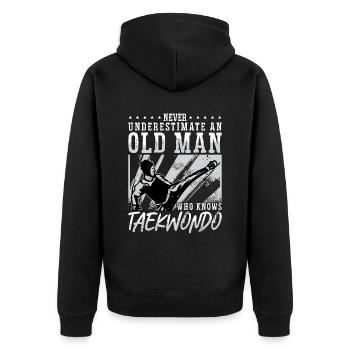 Le taekwondo ne sous-estime jamais un vieil homme combattant - Veste à capuche bio Premium Unisexe - noir - Dos - Nico (187cm)