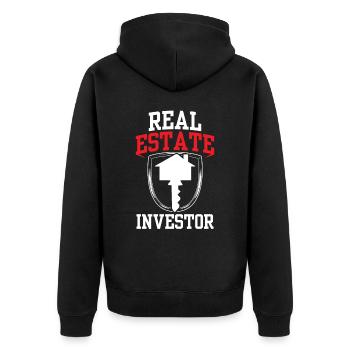 Immobilien Investor Immobilieninvestor Anleger - Unisex Premium Bio Zip Hoodie - Schwarz - Hinten - Nico (187cm)