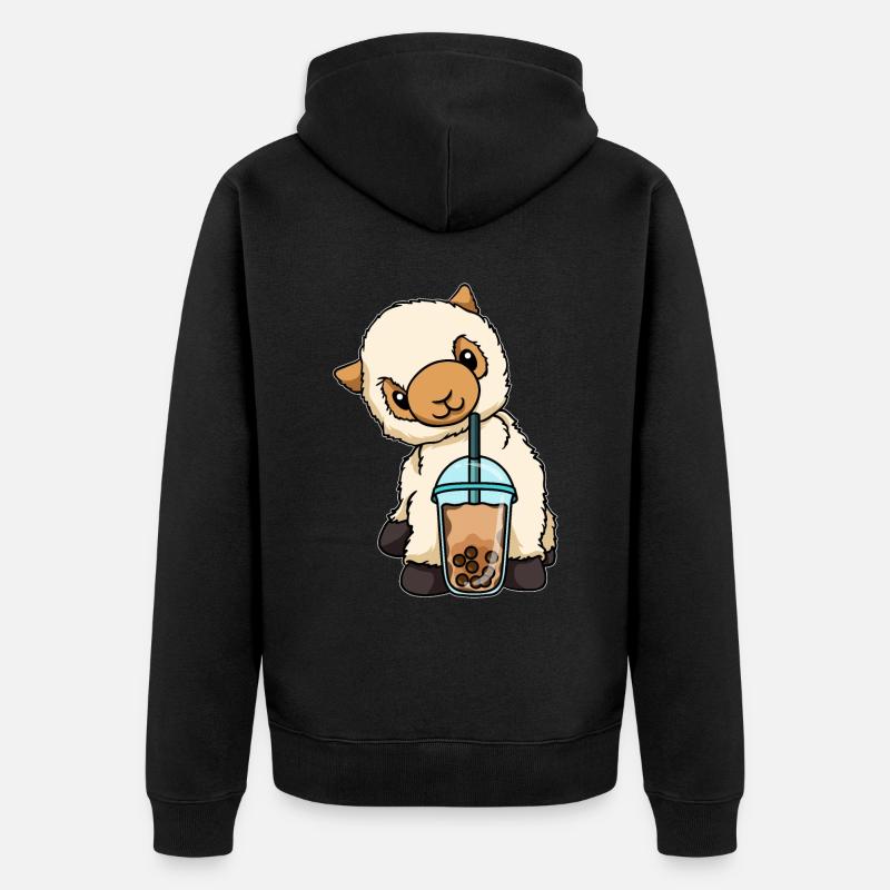 Kawaii Bubble Tea Lama - Unisex Premium Bio Zip Hoodie - Schwarz