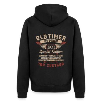 Oldtimer Oktober 1971 Jahrgang Geburtstag - Unisex Premium Bio Zip Hoodie - Schwarz - Hinten - Nico (187cm)