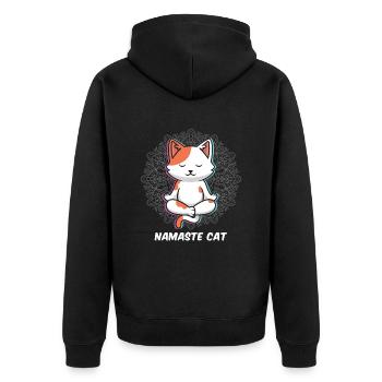 Namaste Katzen Yoga - Unisex Premium Bio Zip Hoodie - Schwarz - Hinten - Nico (187cm)
