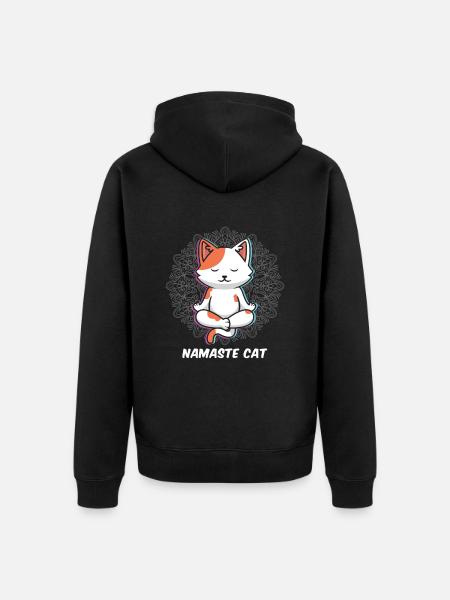 Namaste Katzen Yoga - Unisex Premium Bio Zip Hoodie - Schwarz