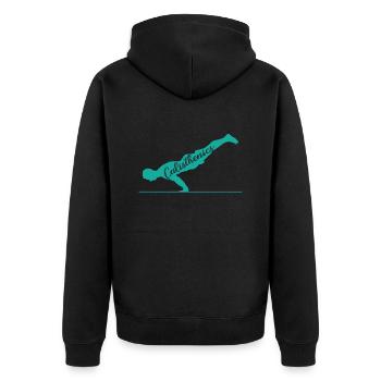 Handstand Calisthenics Fitness Workout - Unisex Premium Bio Zip Hoodie - Schwarz - Hinten - Nico (187cm)