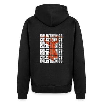 Calisthenics Klimmzugstange Fitness Workout - Unisex Premium Bio Zip Hoodie - Schwarz - Hinten - Nico (187cm)