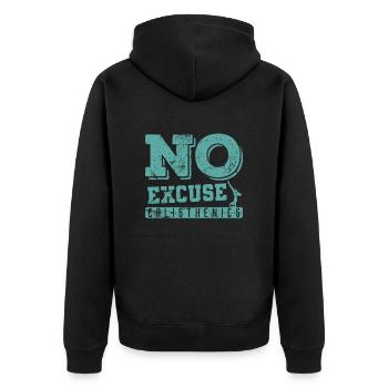 No Excuse Calisthenics Fitness Workout - Unisex Premium Organic Zip Hoodie - black - Back - Nico (187cm)