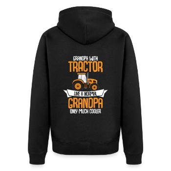 Grandpa with tractor like a normal grandpa only mu - Unisex Premium Organic Zip Hoodie - black - Back - Nico (187cm)