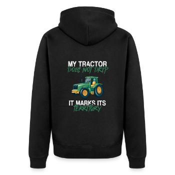 My tractor doesn't drip it marks its territory far - Unisex Premium Bio Zip Hoodie - Schwarz - Hinten - Nico (187cm)