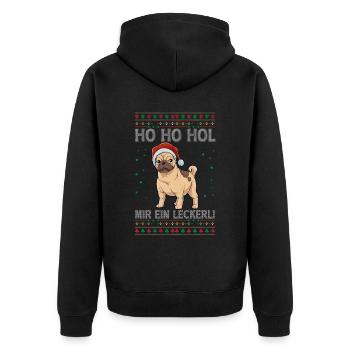Mops Weihnachten - Unisex Premium Bio Zip Hoodie - Schwarz - Hinten - Nico (187cm)