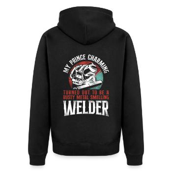 Welder Welding Girlfriend Vintage - Unisex Premium Bio Zip Hoodie - Schwarz - Hinten - Nico (187cm)