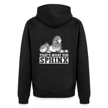 This is the Sphinx - Egyptian Mythology - Ancient - Unisex Premium Organic Zip Hoodie - black - Back - Nico (187cm)