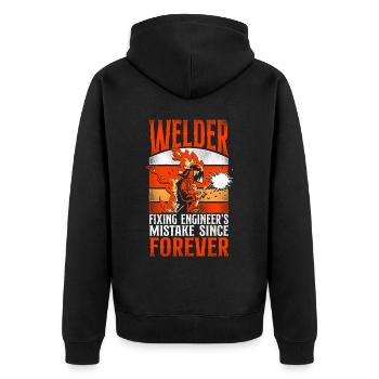Welder Welding Vintage Welder - Unisex Premium Bio Zip Hoodie - Schwarz - Hinten - Nico (187cm)