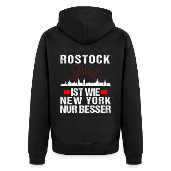 Rostock Ist Wie New York Nur Besser - Unisex Premium Bio Zip Hoodie - Schwarz - Hinten - Nico (187cm)