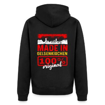 Halle - Unisex Premium Bio Zip Hoodie - Schwarz - Hinten - Nico (187cm)