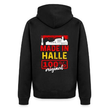 Kiel - Unisex Premium Bio Zip Hoodie - Schwarz - Hinten - Nico (187cm)