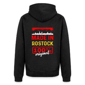 Rostock - Unisex Premium Bio Zip Hoodie - Schwarz - Hinten - Nico (187cm)