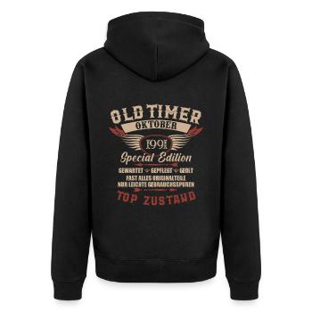 Oldtimer Oktober 1991 Jahrgang Geburtstag - Unisex Premium Bio Zip Hoodie - Schwarz - Hinten - Nico (187cm)