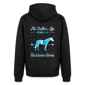 Reiten Eines Holsteiner -Pferdes - Unisex Premium Bio Zip Hoodie - Schwarz - Hinten - Nico (187cm)