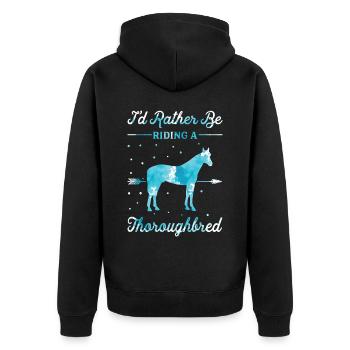 Riding a thoroughbred horse - Unisex Premium Organic Zip Hoodie - black - Back - Nico (187cm)