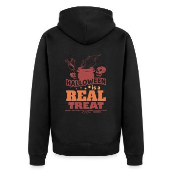 Halloween Hexe Totenkopf - Unisex Premium Bio Zip Hoodie - Schwarz - Hinten - Nico (187cm)