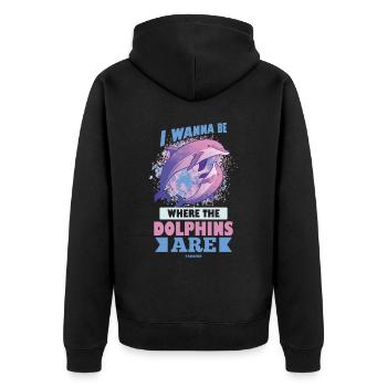 Delfin - Unisex Premium Bio Zip Hoodie - Schwarz - Hinten - Nico (187cm)