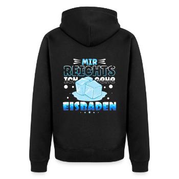 Ich gehe Eisbaden - Unisex Premium Bio Zip Hoodie - Schwarz - Hinten - Nico (187cm)