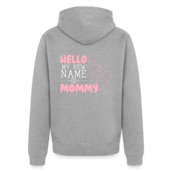 Bonjour Mon nouveau nom est maman maternité fête des mères - Veste à capuche bio Premium Unisexe - gris chiné - Dos - Nico (187cm)